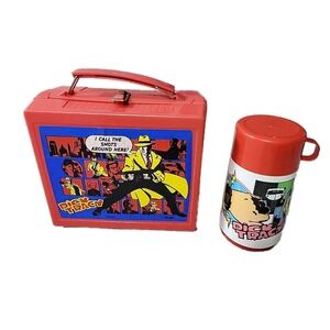 Vintage Disney DICK TRACY (Movie) 1990 Plastic Aladdin Red Lunchbox with Thermos